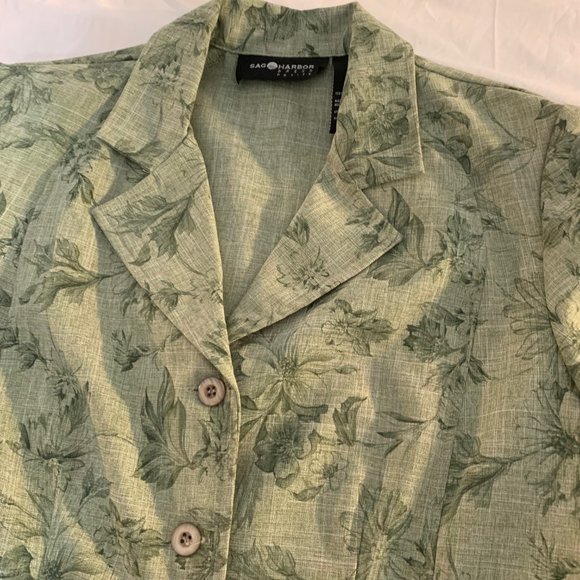 Sag Harbor Dress Petite Green Striated Short Sleeve Blouse/Blazer Size 14P - Picture 3 of 11